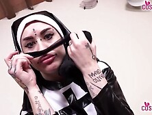 Horny Tattoed Italian Nun Denise Takes Off Her Pantyhose After Getting Horny, All The Time Talking T