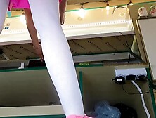 Super dark haired 18 year old upskirted at work while serving customers