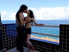 Having enjoyment on the terrace in front of the ocean - DOLLSCULT