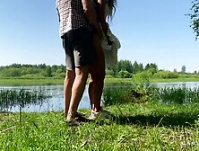Passionate Sex of a Teen Amateur Couple by a Summer Lake Outdoor