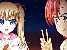 Petite anime cuties with large tits give blowjobs and ride cocks