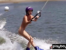 Massive boobed badass naked babe Dani Mathers liking wake boarding