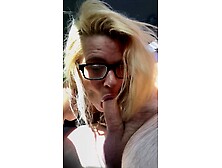 Real hooker wearing glasses gets on her knees in public to take a load of cum in her throat after sucking off an grandpa for cas