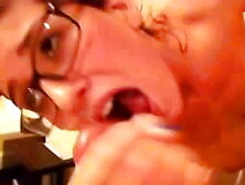 Smiling Little Nerdy Slut is a great Cocksucker