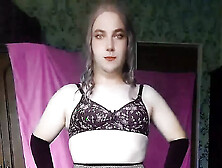 Pink Shirt Black Mini Skirt White Legs Sissy Crossdresser Shemal