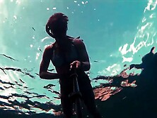 Freediving between underwater rocks