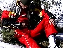 Uncut cock stroking and chainsmokin in the snow by lustful Roma