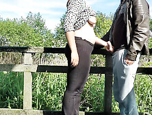 He is watching my BOOBS while i give him a HANDJOB outdoors, why did he CUM so fast?