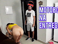 Slut alone at home receives delivery boy wearing just a bath towel!