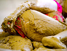 Orgasm in lake of mud - masturbating in clay
