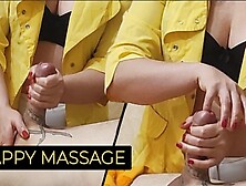 The masseuse stuck her finger in the urethra and up the client's butt.