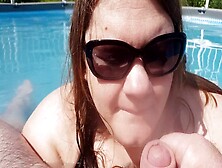 Busty Canadian Chick Enjoys Risky Pool Play With Hot Oral Pleasure