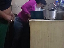 Maid fucked when washing the dishes,  we almost got caught by my wife