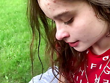 Lezbo best friend swallows rod on the park bench