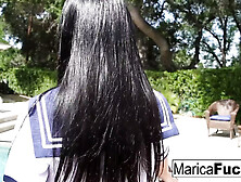 Schoolgirl Marica Walks Through The House Before