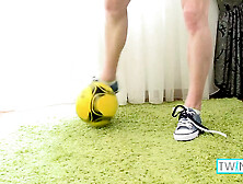 Cute Twink Angel R Cums Over His Football Ball!