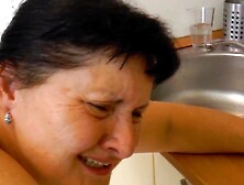 Older fat housewife pounded inside the kitchen