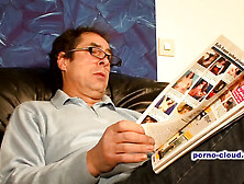 Stepmom Sonja gives stepdad a hot blowjob and takes his cumshot - mature redhead with small tits