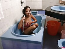 Pretty Indian Teen Playing In The Bathroom