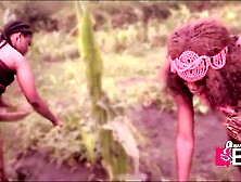 Bangass Queens - Black Afro Princess and her maid got banged by 2 local campions in Garden