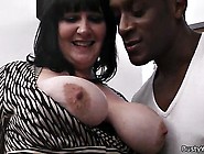 Busty l in fishnet swallow big black cock