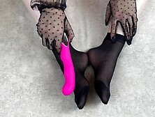 Foot Fetish Caresses In Black Nylon Socks With My Favorite Sex Toy