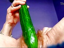 Granny screws hirsute vagina with cucumber