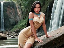 Pocahontas - Sex with Pretty Native American at Waterfall (AI-Generated)