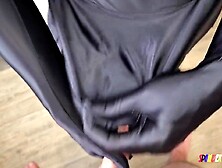 Spandexqueen Comes Twice And Drains His Balls On Her Ebony Spandex Costume + Leggings