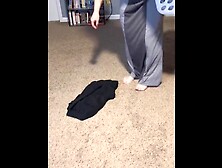 Horny step mom offers son a hand-job while doing laundry. ”Your dad went to bed”