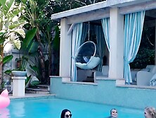 SunKissed Seduction A lesbian pool party threesome with petite temptations