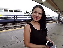 Seductive brunette babe Trina Rush pounded hardcore in public