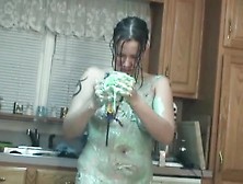 Babe Rubbing Ice Cream All Over Her Body