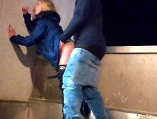 Public quickie in the hockey stadium! Fan screw during the game after the 2nd break!