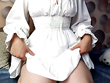 A Cute Girl in a Beautiful White Dress Decided to Show Her Pussy
