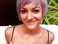 Purple haired Goth girl with a pixie cut makes her debut porn video