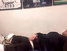 Amateur cum in full Hockey gear after training