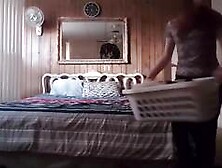 Nerdy wife cleans up the bedroom to fuck her lover