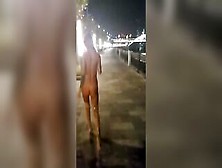 Bare Monika Fox Walking Throughout The Town At Night