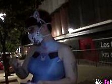 Busty Nerd Redhead Looks For Guys To Suck In A Public Street