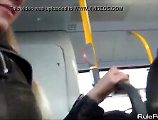 Risky Blowjob And Handjob In Public Bus