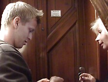 Sexy mature blonde seduces dude for cock-riding