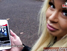 german blonde fitness babe pick up a student 18+ for porn casting and he fail - very funny