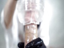 Ebony Pvc Gloves Condom Hand Job With Clear Fleshlight