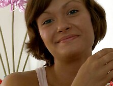 Horny brunette gal Meddie in front of the camera