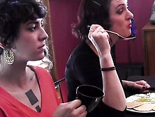 Domina pulls her subjects' labia long and her pussy drips full of lust