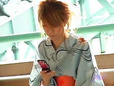Amiable Japanese sweetie flashes her tits when someone grabs her outfit