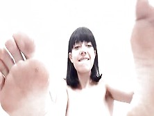 Adorable Teenagers Blowing Her Feet And Pose