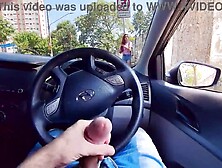 Public car tugjob for playgirl at the bus stop!