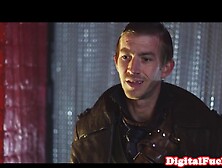 Threeway fantasy babe licks cum after anal